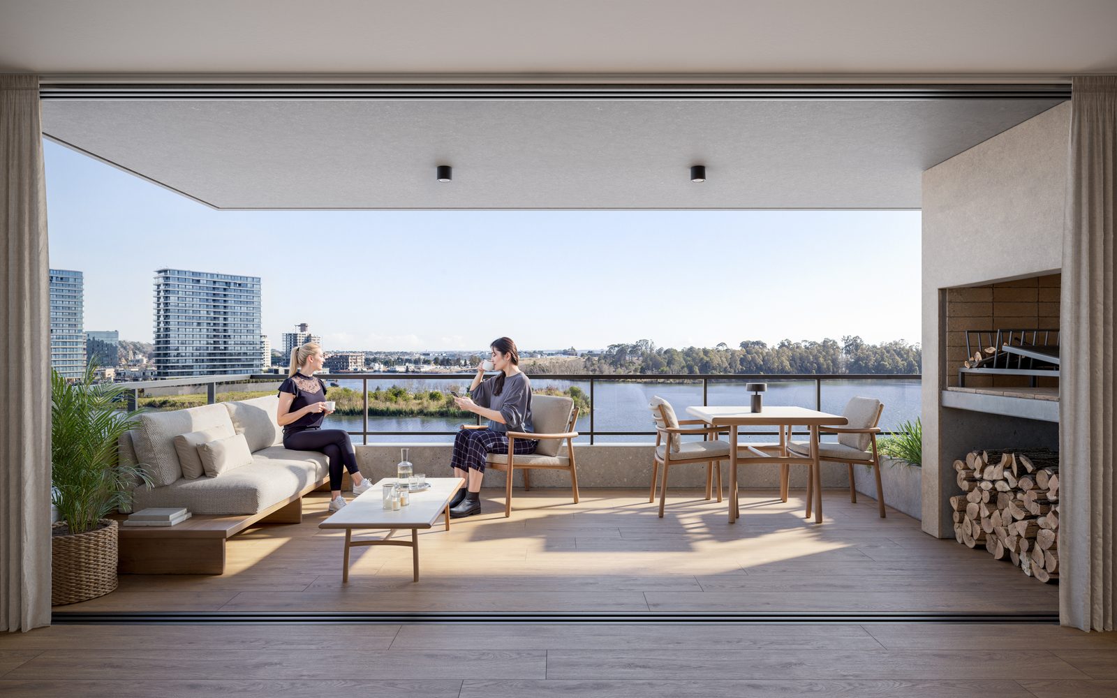Terraza con parrillero y piscina — GROU® Rowing